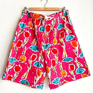 Tabi Coloourful FLoral  Abstract Print High Waist Bermuda Shorts L